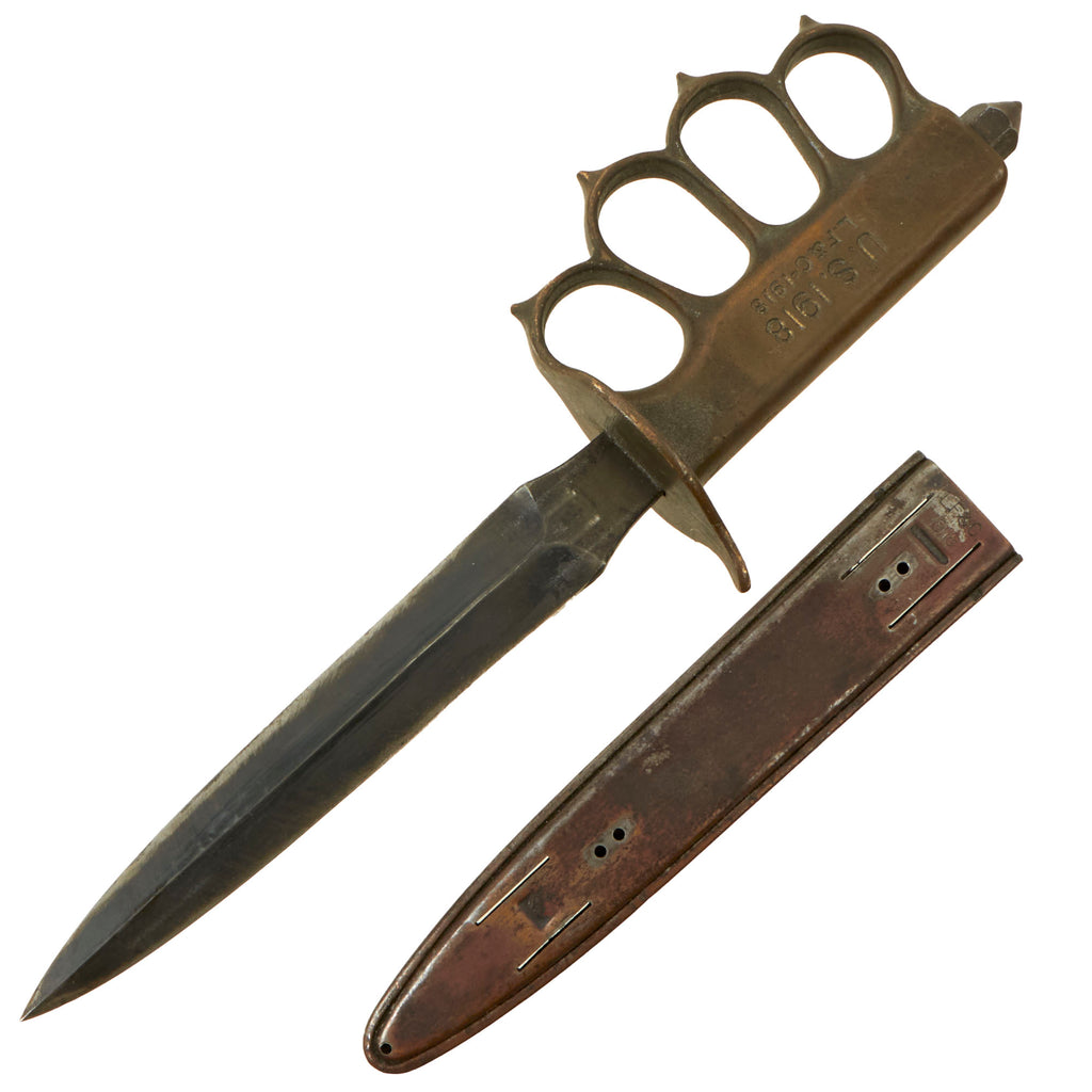 Original U.S. WWI Model 1918 Mark I Trench Knife by L. F. & C. with Correct Steel Scabbard - Missing Prongs Original Items