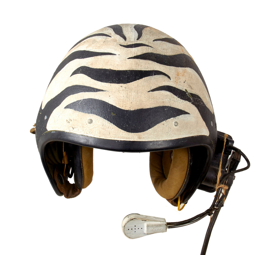 Original U.S. Named Gulf War Era Zebra Pattern-Painted CVC T56-6 Tanker Helmet with SA-1552/G Transceiver Original Items