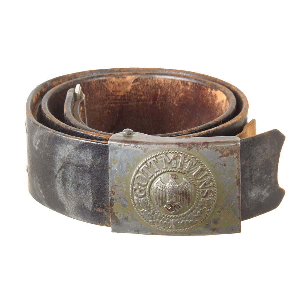 Original German WWII Wehrmacht Heer Army Leather Belt with Steel Buckle by G.H. Osang - dated 1940 Original Items