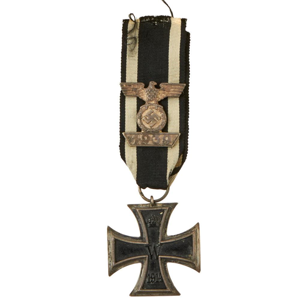Original Imperial German WWI Prussian Iron Cross Second Class with WWII 1939 Clasp on Ribbon - Spange zum Eisernen Kreuz Original Items