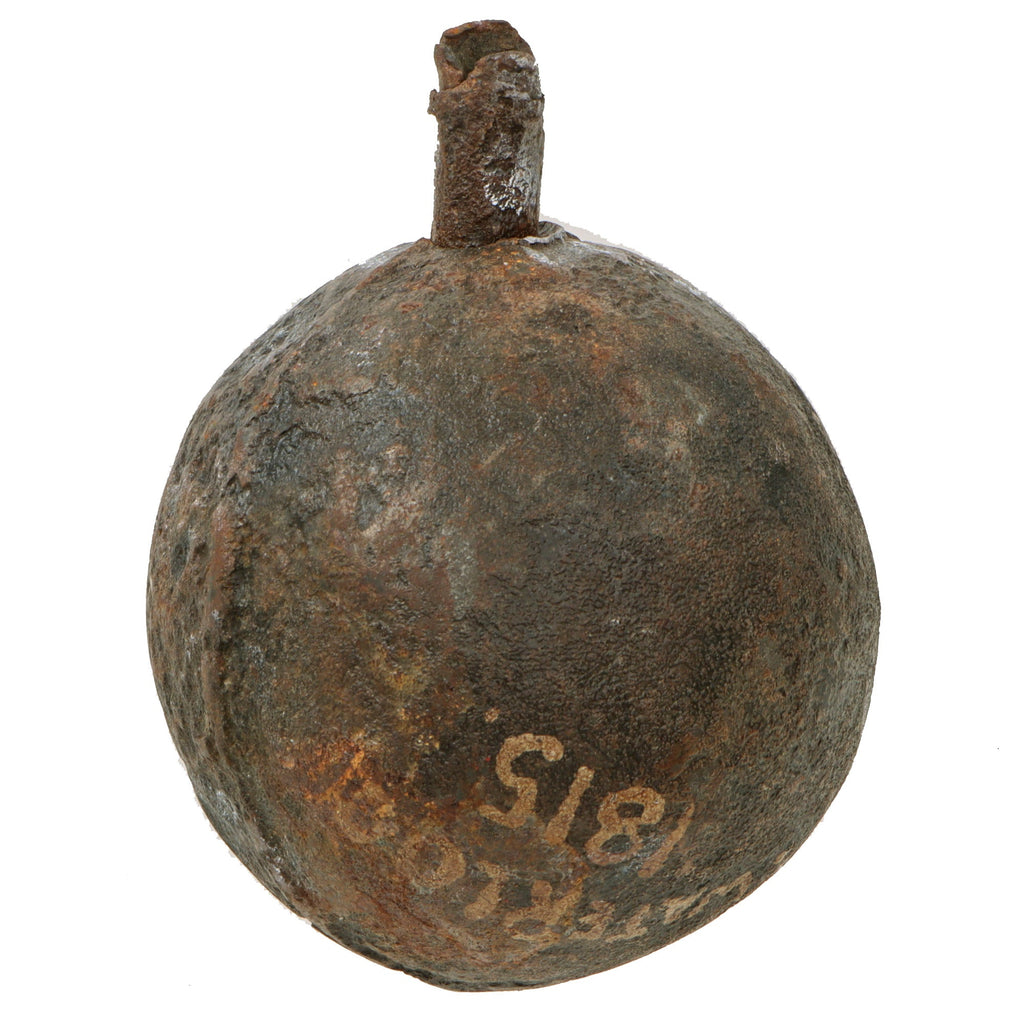Original French or British Waterloo 1815 Grenade Ball with Long Crude Fuze Tube - Purportedly Recovered from Waterloo Battlefield Original Items