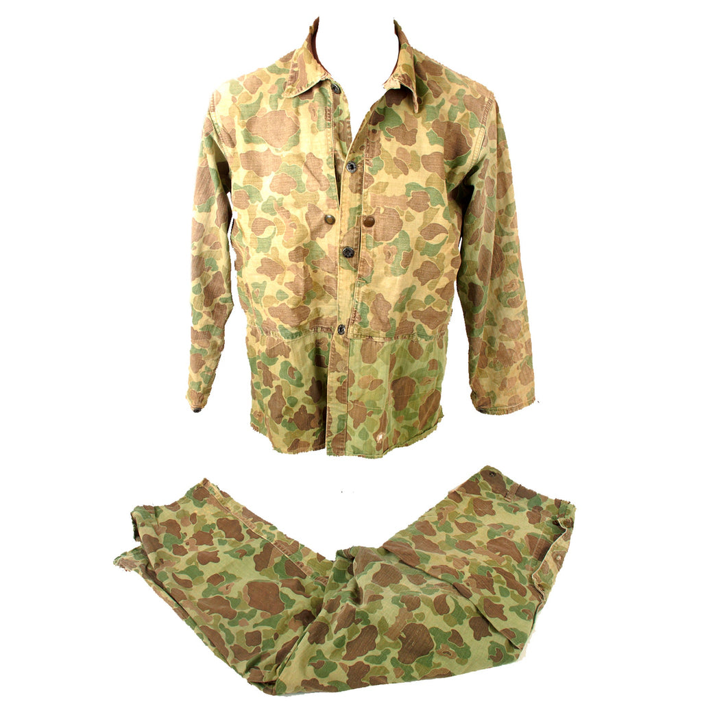 Original U.S. WWII US Marine Corps Service-Worn & Faded P-44 Camouflage Pattern Uniform Set - Frogskin Size 40 Original Items