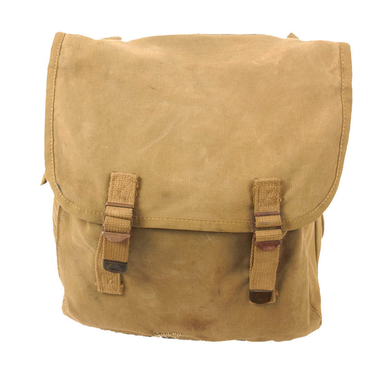 Original U.S. WWII 1944 Dated USMC Musette Bag by Boyt with “Frogskin” Poncho and Partial Shelter-Half Original Items