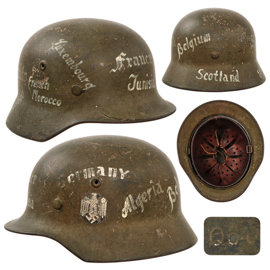 Original German WWII USGI Decorated Heer Army M40 Single Decal Steel Helmet with 1943 Dated 56cm Liner - Stamped Q64 Original Items