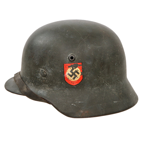 Original German WWII Extra Small Double Decal NSDAP Civic Police M40 Steel Combat Helmet with 1942 Dated 53cm Liner & Chinstrap - Stamped hkp60 Original Items