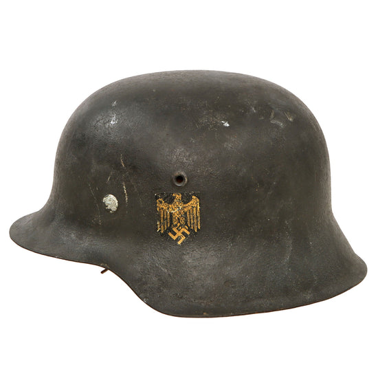 Original German WWII Heer Army Age Toned Single Decal M42 Helmet with 1940 Dated 57cm Liner and Broken Chinstrap - Stamped EF64 Original Items