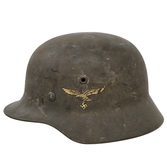 Original German WWII Extra Small M40 Single Decal Luftwaffe Helmet with Torn 1940 Dated 53cm Liner & Chinstrap - Q60 Original Items