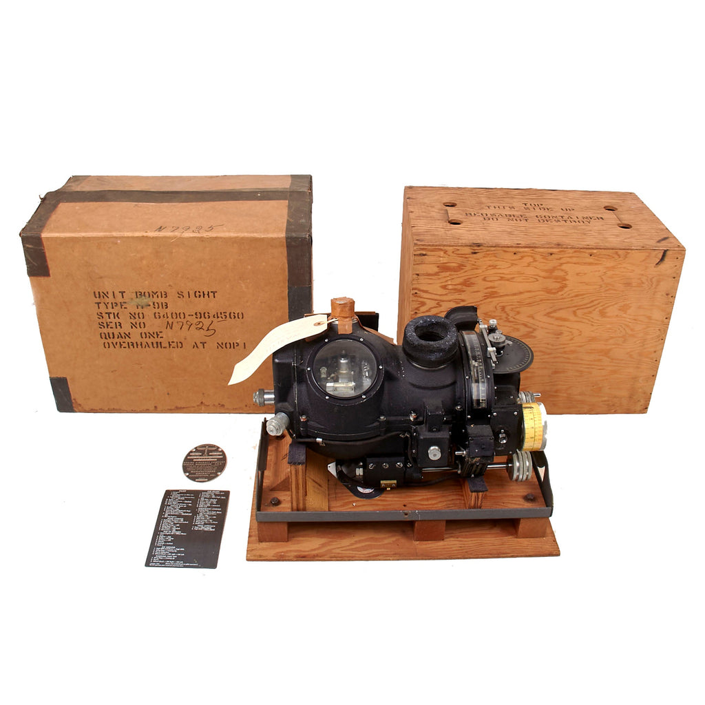 Original U.S. WWII U.S.N. Marked USAAF Norden Bomb Sight Mk. 15 Model M-9B in Transport Case & Box with Warning Note Still Attached Original Items