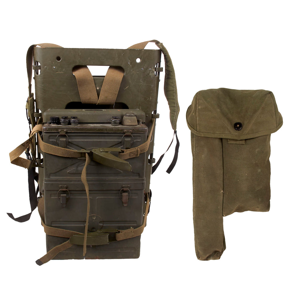 Original WWII U.S. Signal Corps BC-1000 Backpack Radio Receiver and Transmitter with Attached Packboard & Bag of Accessories Original Items
