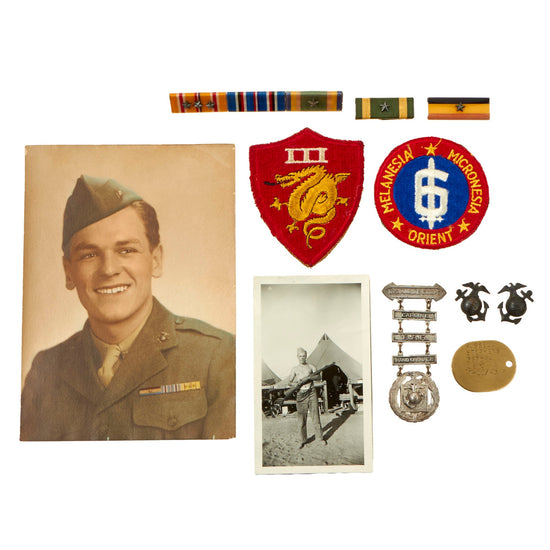 Original U.S. WWII 6th Marine Division 3rd Amphibious Corps Dog Tag & Ephemera Grouping - Russell Stephens Original Items