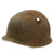 Original U.S. WWII Battle of the Bulge Battlefield Pickup Relic Lot: Battle-Damaged Fixed Bale Front Seam M1 Helmet Shell, Canteen Cup & Utensils - Inert Original Items