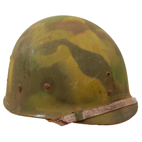 Original U.S. WWII M1 Helmet Liner by Westinghouse with Period Applied Jungle Camouflage Scheme Original Items