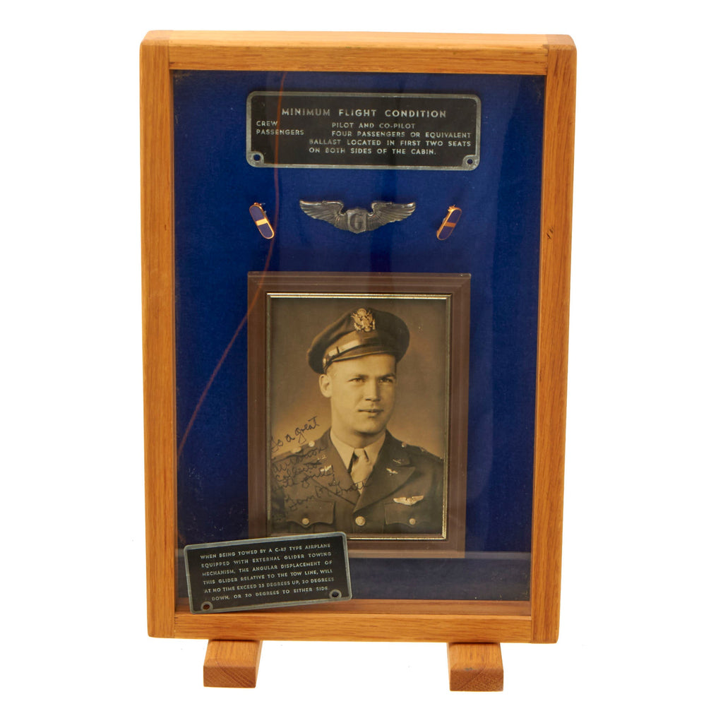 Original U.S. WWII Framed Glider Pilot Grouping Named To Thomas K McGrath with Signed Photo, Silver Glider Pilot Wings, and More - 11" x 17" Original Items
