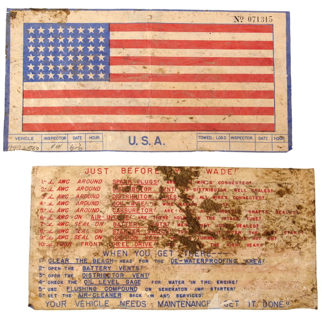 Original U.S. WWII D-Day Wade Vehicle Jeep Flag - No. 071315 Original Items