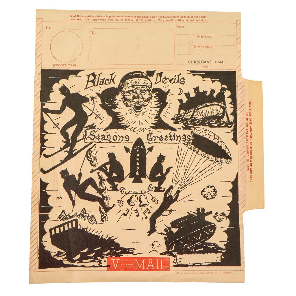 Original U.S. WWII 1st Special Service Force “Black Devils” Christmas V-Mail Letter Cover - FSSF Original Items