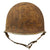 Original U.S. WWII Relic M1 Fixed Bale Front Seam Helmet Shell with Khaki & Brass Chinstrap Purportedly Recovered Near Bastogne Original Items