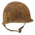 Original U.S. WWII Relic M1 Fixed Bale Front Seam Helmet Shell with Khaki & Brass Chinstrap Purportedly Recovered Near Bastogne Original Items