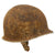 Original U.S. WWII Relic M1 Fixed Bale Front Seam Helmet Shell with Khaki & Brass Chinstrap Purportedly Recovered Near Bastogne Original Items