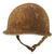 Original U.S. WWII Relic M1 Fixed Bale Front Seam Helmet Shell with Khaki & Brass Chinstrap Purportedly Recovered Near Bastogne Original Items