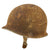 Original U.S. WWII Relic M1 Fixed Bale Front Seam Helmet Shell with Khaki & Brass Chinstrap Purportedly Recovered Near Bastogne Original Items