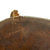 Original U.S. WWII Relic M1 Fixed Bale Front Seam Helmet Shell with Khaki & Brass Chinstrap Purportedly Recovered Near Bastogne Original Items