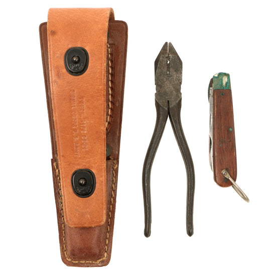 Original U.S. WWII US Army Signal Corps Lineman’s Tool Set With CS-34 Leather Pouch, Kutmaster Pocket Knife and TL-13-A Pliers Original Items