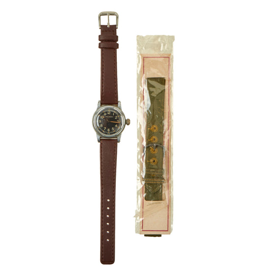 Original U.S. WWII 1943 Type A-11 USAAF Wrist Watch by Waltham with Replacement Water Repellent Band - Missing Seconds Hand - Functional Original Items