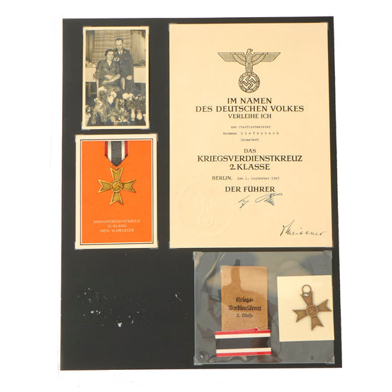 Original German WWII Named War Merit Cross 2nd Class Grouping with Photo, Award Document, Postcard & More on Display Board Original Items