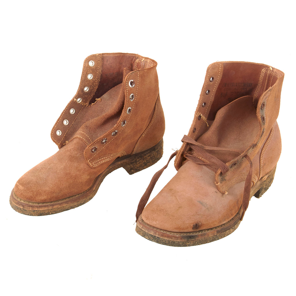 Original U.S. WWII M1943 Low Quarter Rough Cut Shoes by J.M. Herman & Co. - No Laces - Size 5 ½ F - Dated 1943