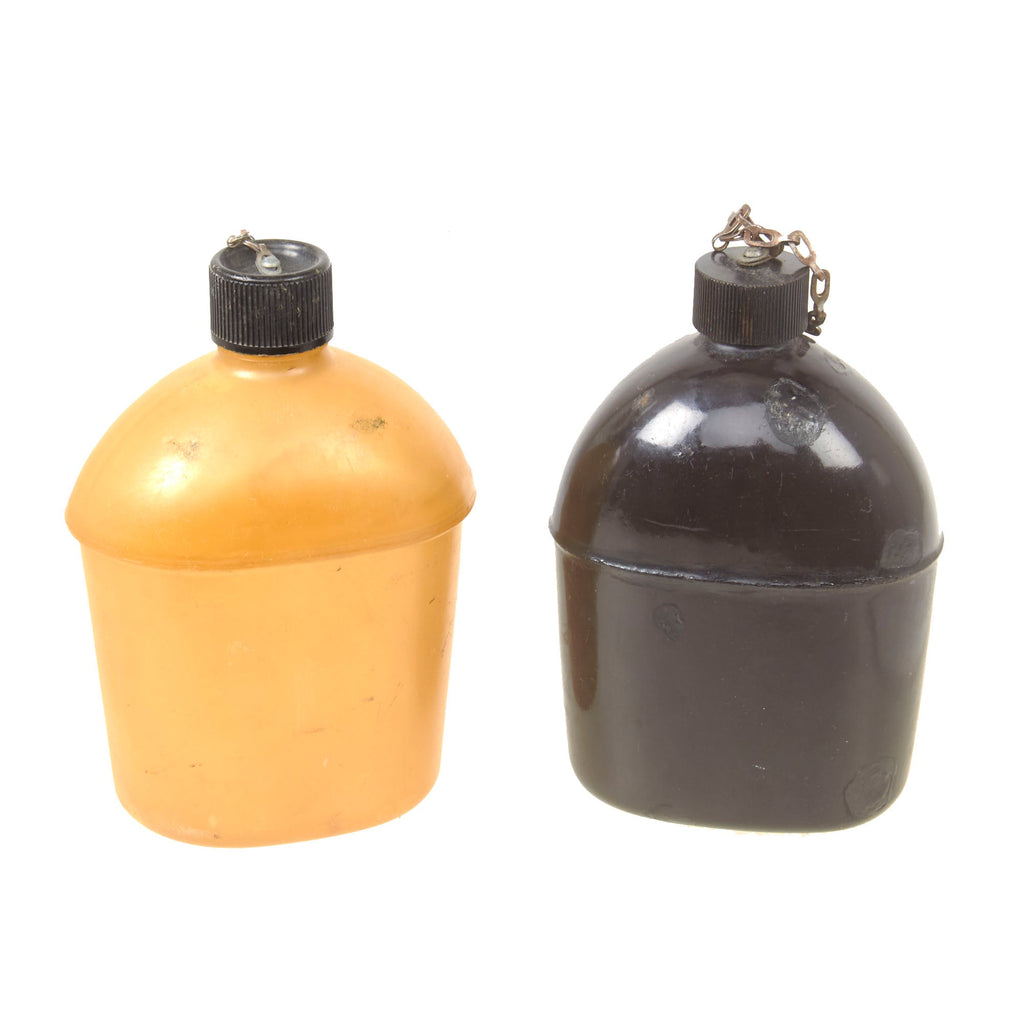 Original U.S. WWII Experimental Ethocel Plastic Canteen & M1942 Black Porcelain Enamel Canteen Original Items