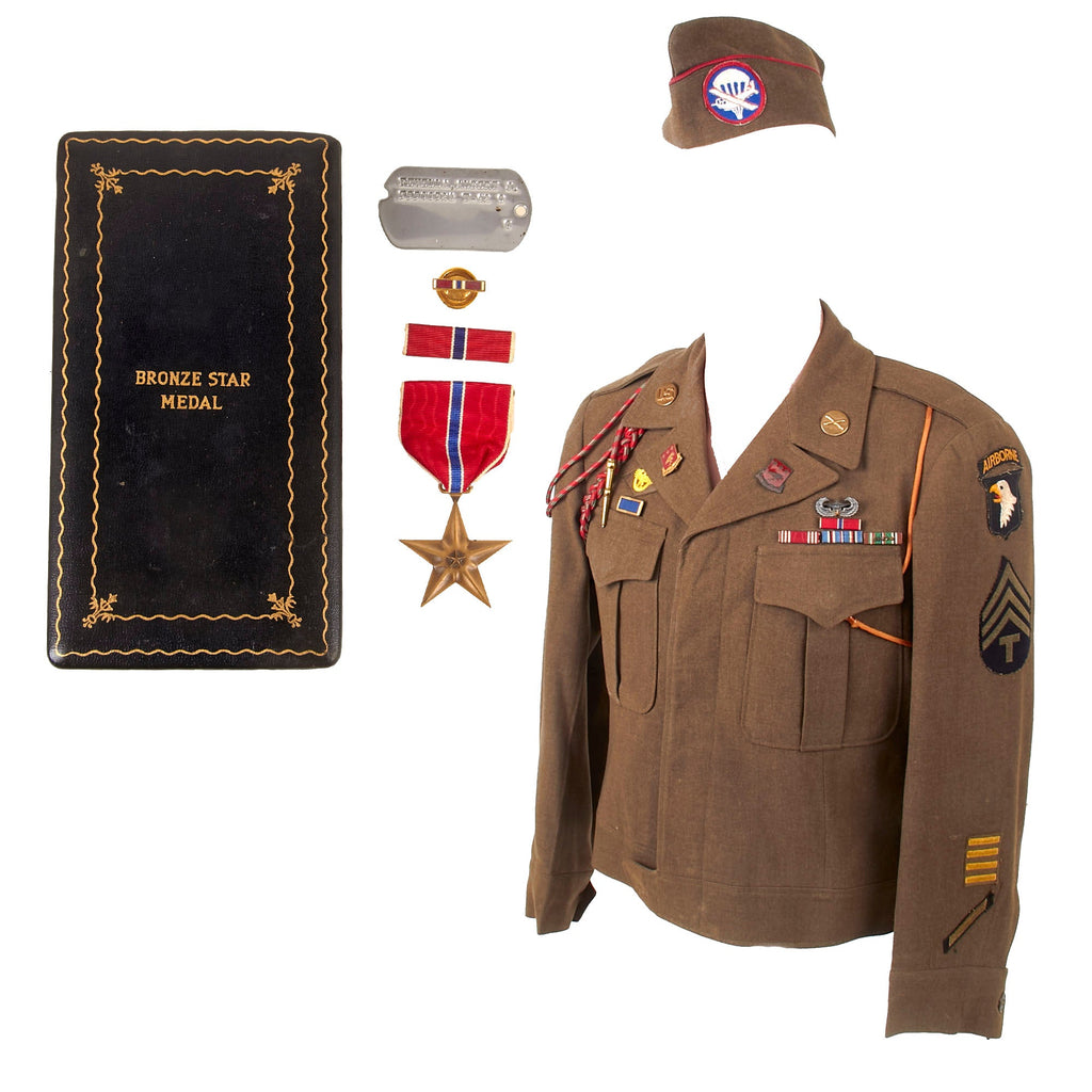 Original U.S. WWII D-Day Named 907th Glider Field Artillery Battalion 101st Airborne Named Uniform with Bronze Star & Dog Tag - Albert J Revella Original Items