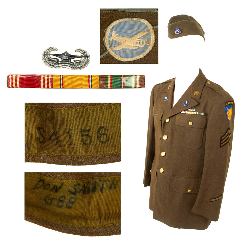 Original U.S. WWII Named 88th Glider Infantry Regiment 13th Airborne Division Uniform Jacket & Garrison Cap - Donald J. Smith Original Items