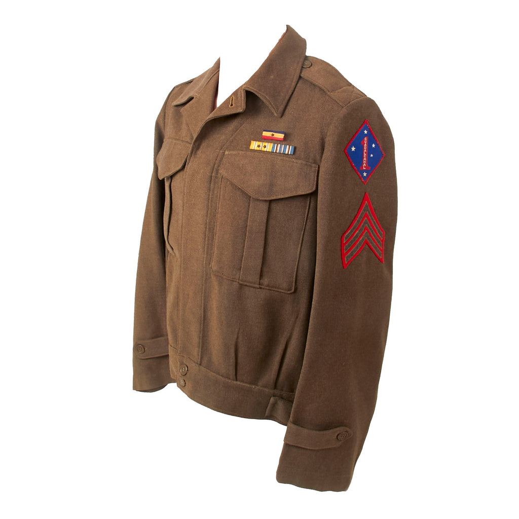 Original U.S. WWII USMC 1st Marine Division Guadalcanal Australian-Made “Battledress” Jacket with “Bloodied” Patch - Dated 1942 Original Items