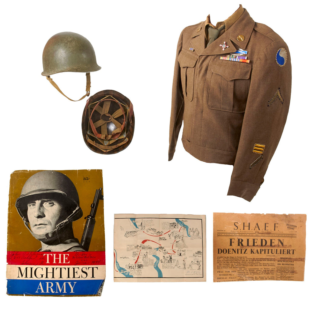 Original U.S. WWII Named 29th Division Uniform & M1 Helmet Grouping with 29th ID Travel Map - John J. Kaluzne, 175th Infantry Regiment Original Items