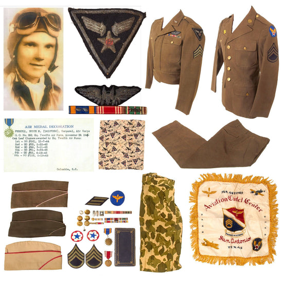 Original U.S. WWII 12th Air Force Aerial Gunner Uniform Grouping of Sergeant Bruce M. Farrell, 321st Bomb Group, 57th Bomb Wing with Bullion Patch & Wings Original Items