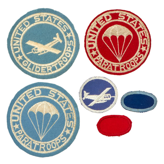 Original U.S. WWII Paratrooper & Glider Patch & Oval Flash Group - 6 Items Total Original Items
