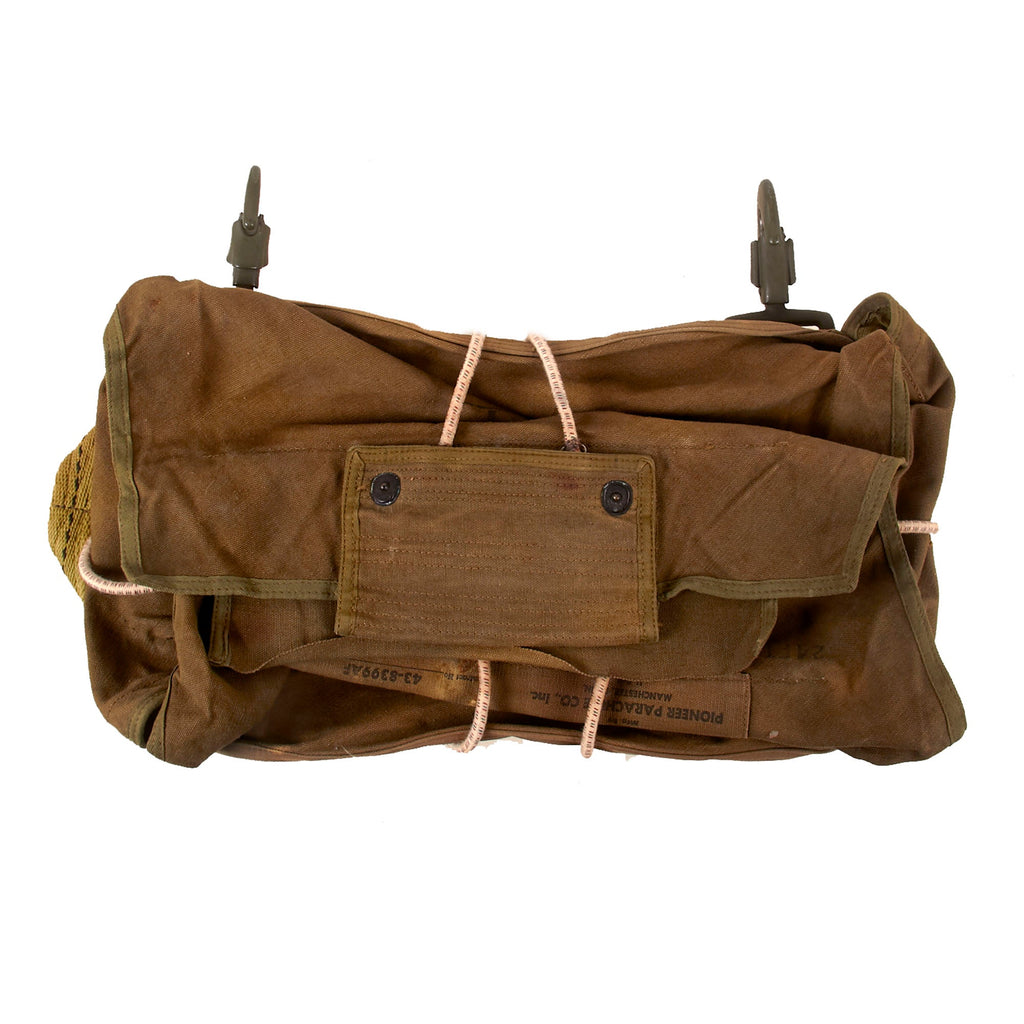 Original U.S. WWII T-5 Parachute Bag Marked to 502nd Parachute Infantry Regiment with Replaced Hooks - GVM Marked Original Items