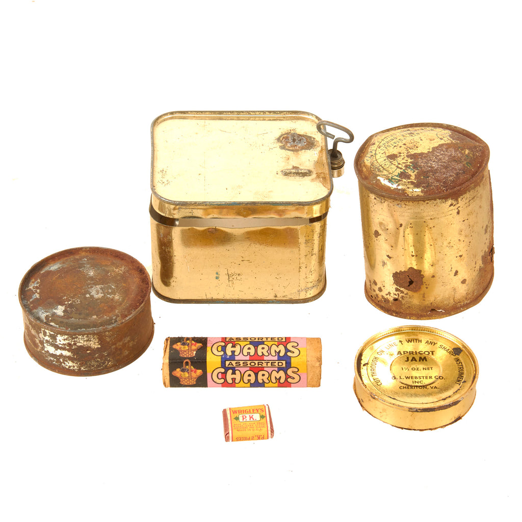 Original U.S. WWII Ration Lot Including Sealed Assorted Charms & Opened Life Raft Ration - Wrigley’s PK Gum