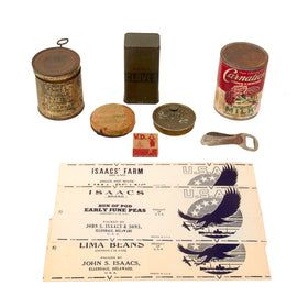 Original U.S. WWII Personal Effect Items Lot Including VD Matchbook Sealed Everbest Jam, White Cloves, and Opened Field Ration C with Biscuits