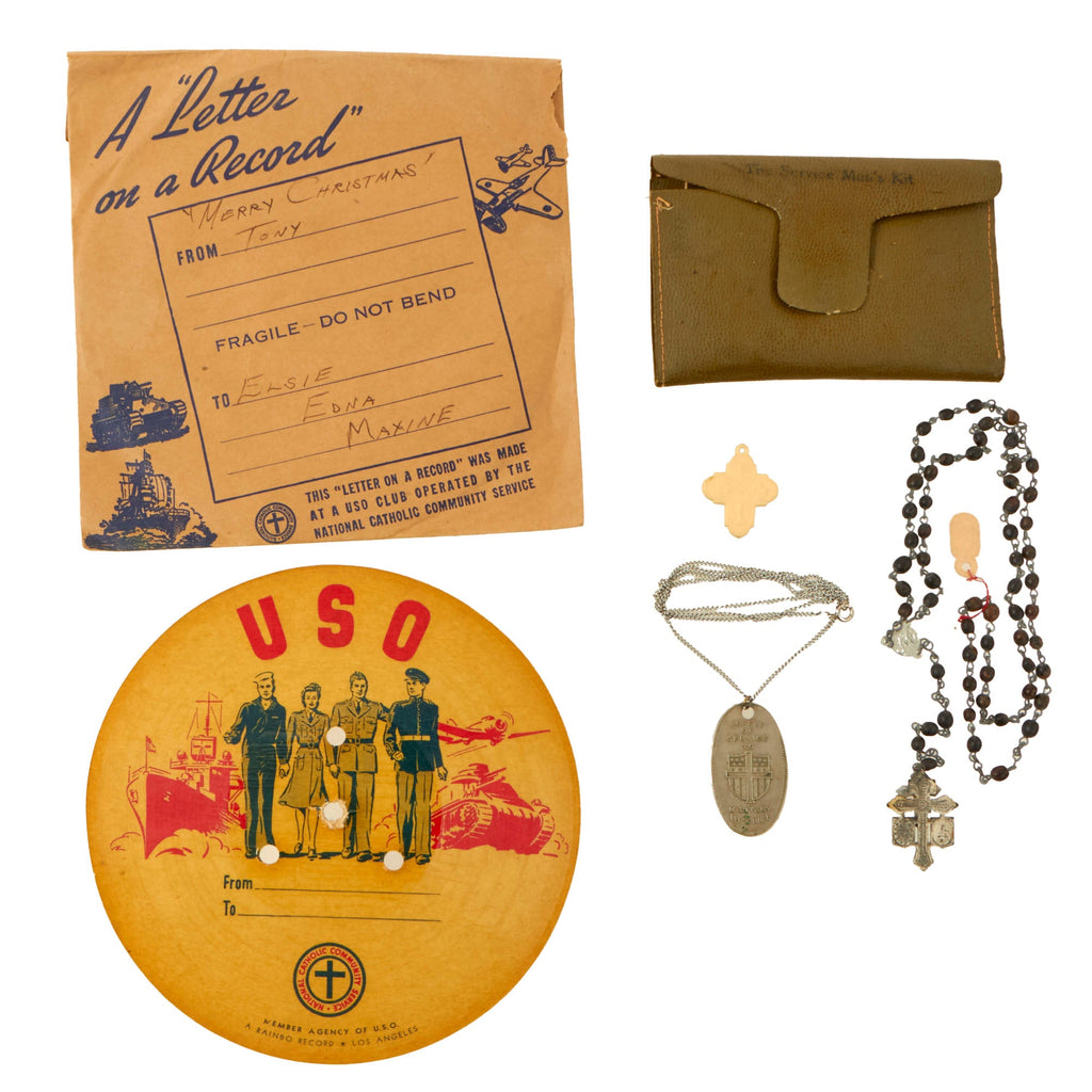 Original U.S. WWII Religious Serviceman’s Kit with Rosary and “Letter on a Record” Original Items