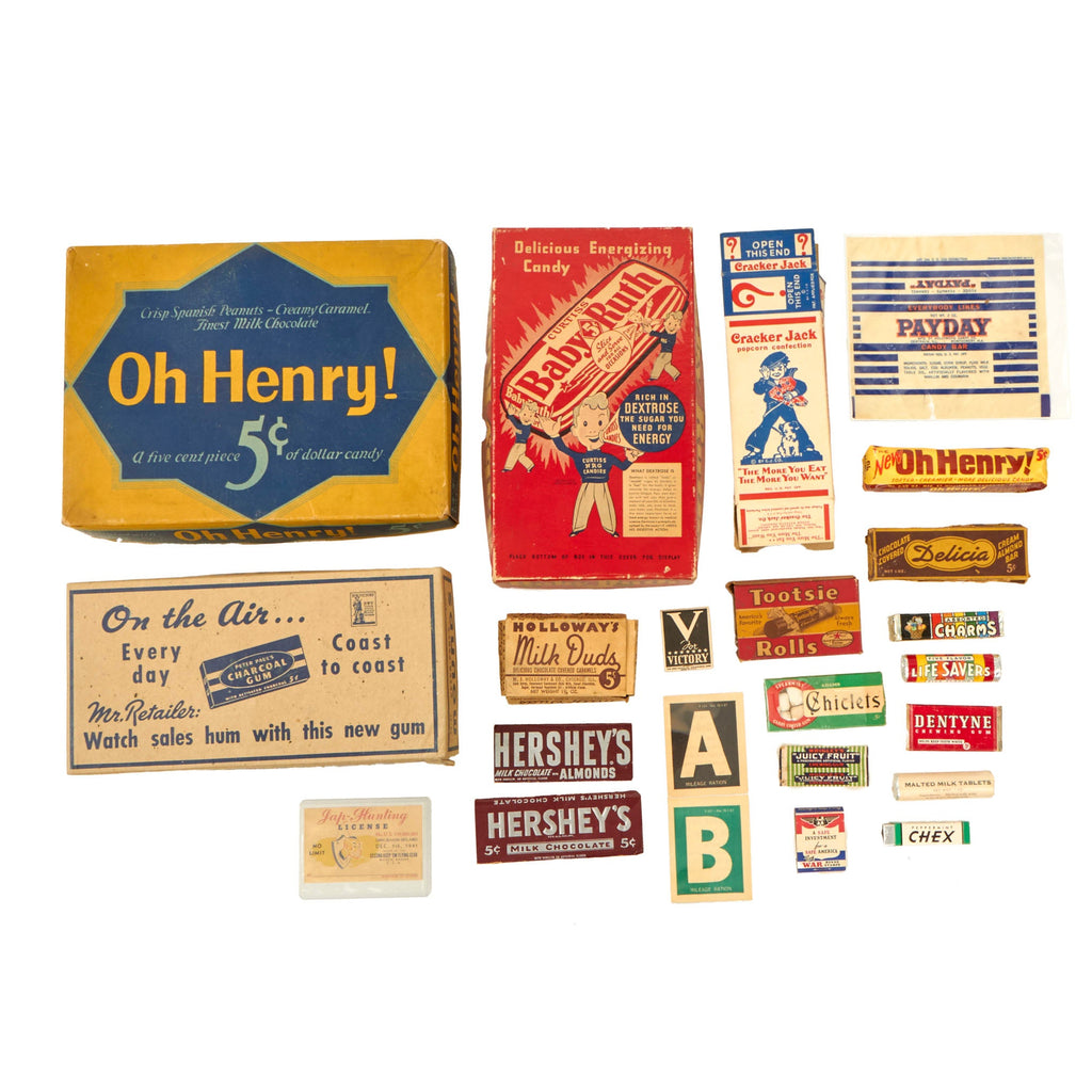 Original U.S. WWII Homefront Candy & Box Grouping with Jap Hunting License & Great Display Candies Original Items
