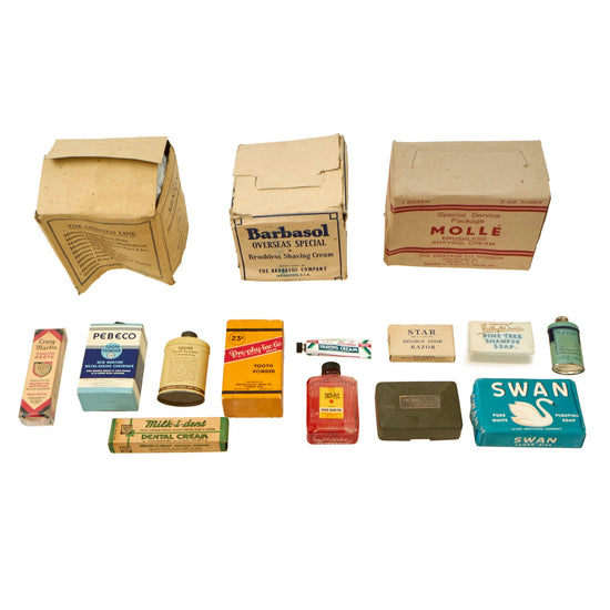 Original U.S. WWII Personal Effect Items Lot Including Sealed Toiletries Original Items