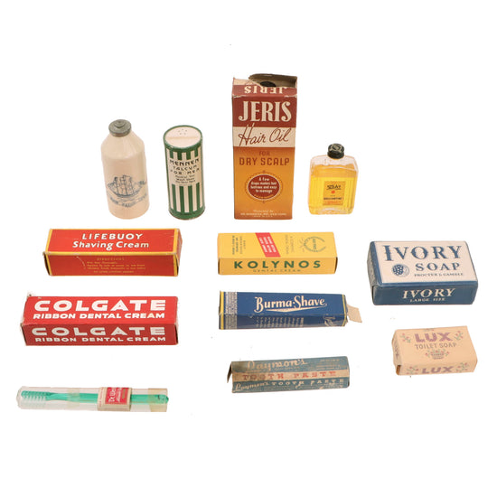 Original U.S. WWII Personal Effect Items Lot Including Sealed Toiletries Original Items