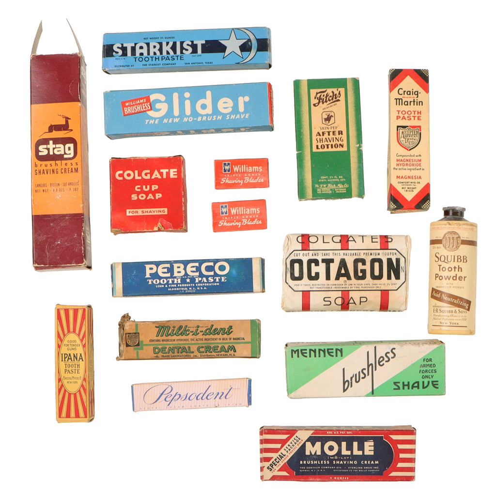 Original U.S. WWII Personal Effect Items Lot Including Sealed Toiletries Original Items