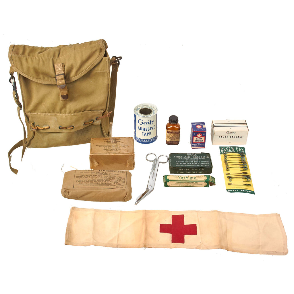 Original U.S. WWII Medic’s Belt Attachment Bag with Medic’s Armband & Contents Original Items
