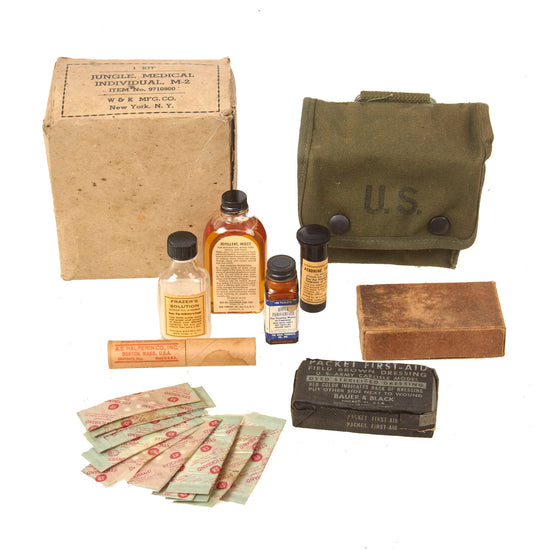 Original U.S. WWII M2 Jungle Medical Aid Kit Unissued in Original Box by W&K Mfg. Co. - Dated 1943 Original Items