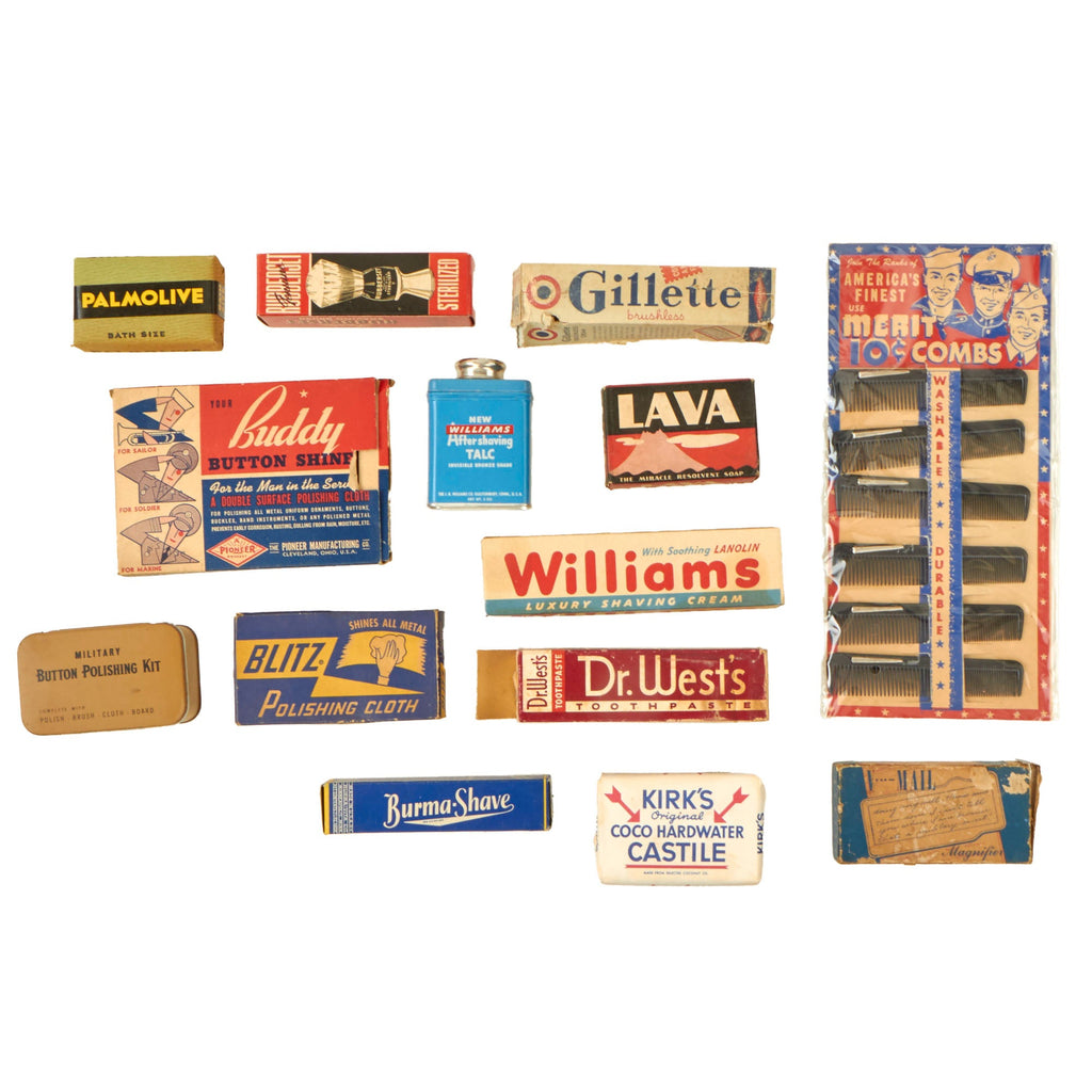 Original U.S. WWII Personal Effect Items Lot Including Toiletries & V-Mail Magnifier Original Items