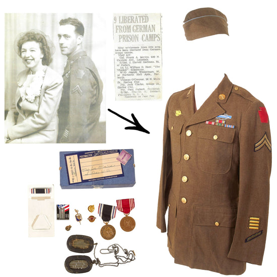Original U.S. WWII 28th Infantry Division POW Uniform & Dog Tag Grouping of Corporal Frank Merico, 110th Infantry Regiment Original Items