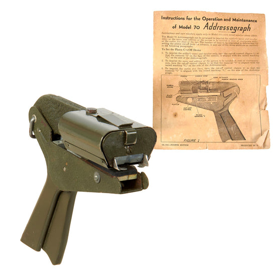 Original U.S. WWII Era Addressograph Model 70 Medical Dog Tag Imprinting Machine by Addressograph-Multigraph Corporation with Original Instruction Sheet Original Items