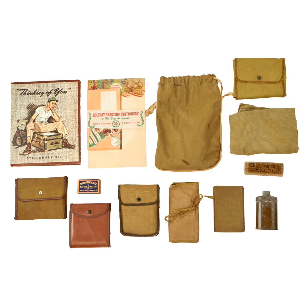 Original U.S. WWII Personal Effects Lot - Three Shaving Kits, Card Playing kit, and Ditty Bag with Accessories Original Items